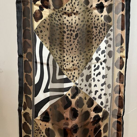 Cynthia MacCollum 100% Silk Rectangle Geometric Animal Print Scarf Signed 15x57 - Picture 5 of 8